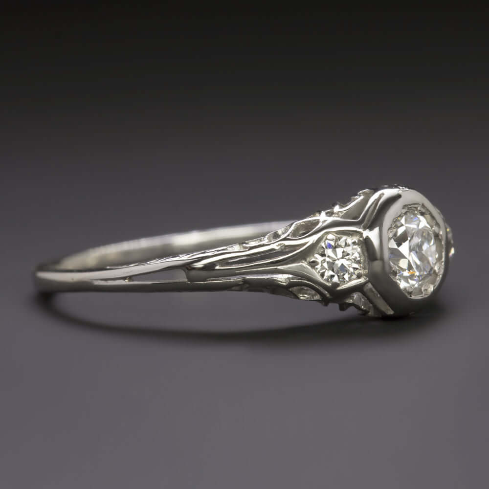 1/2ct OLD EUROPEAN CUT DIAMOND ENGAGEMENT RING PLATINUM VINTAGE 1920S ESTATE