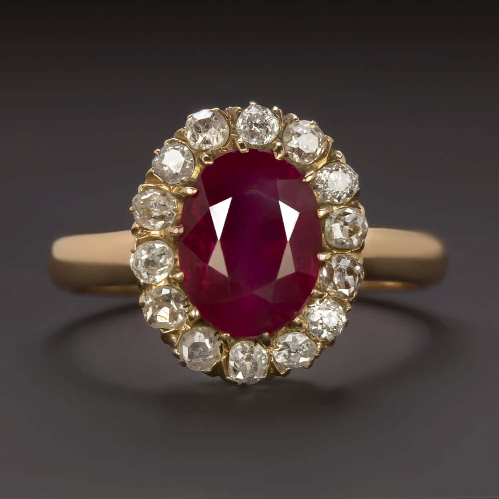 3.55ct AGL CERTIFIED BURMA RUBY DIAMOND VICTORIAN RING OLD MINE CUT VINTAGE GOLD