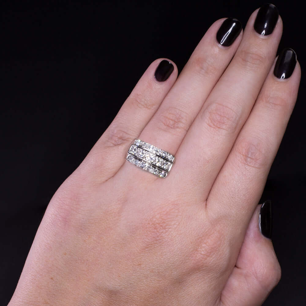 F-G VS 1.25ct NATURAL DIAMOND COCKTAIL RING 3 ROW ROUND CUT BAND 14K WHITE GOLD