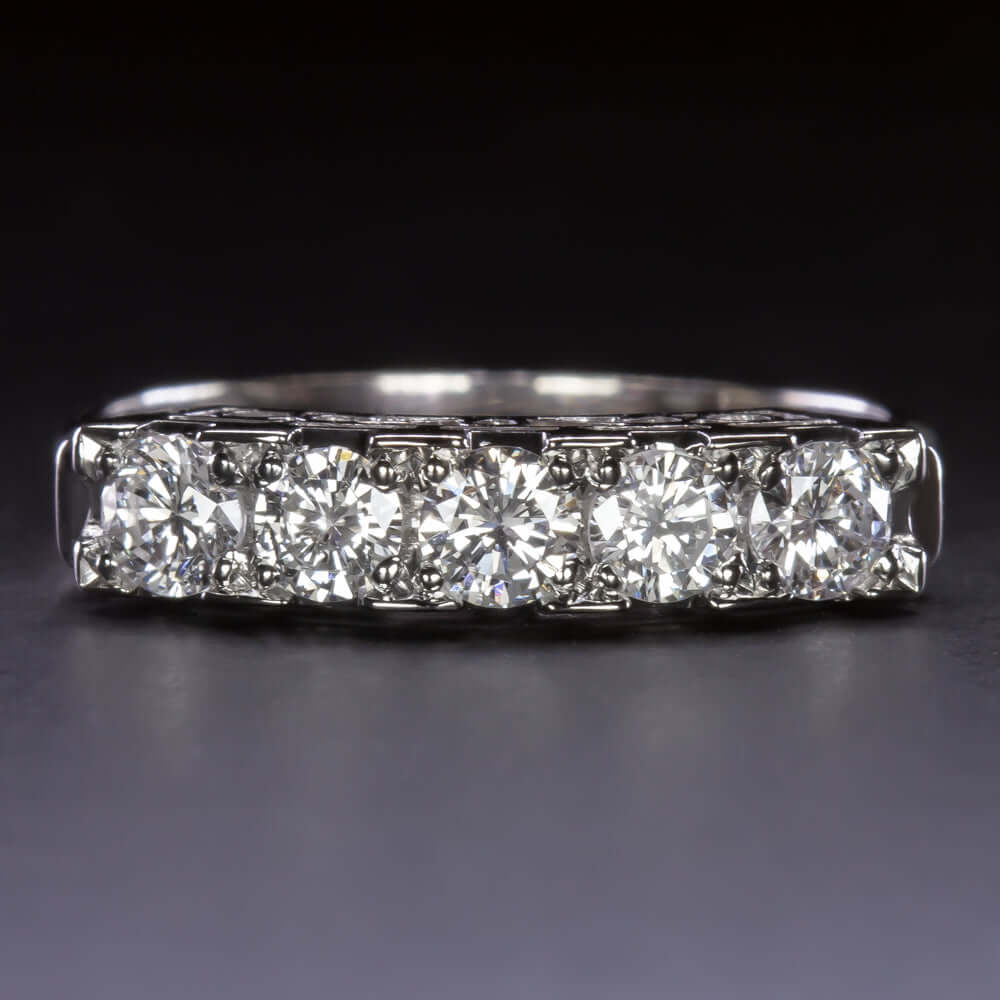 0.68ct E-F VS1 DIAMOND PLATINUM WEDDING BAND EXCELLENT ROUND CUT 5 STONE RING