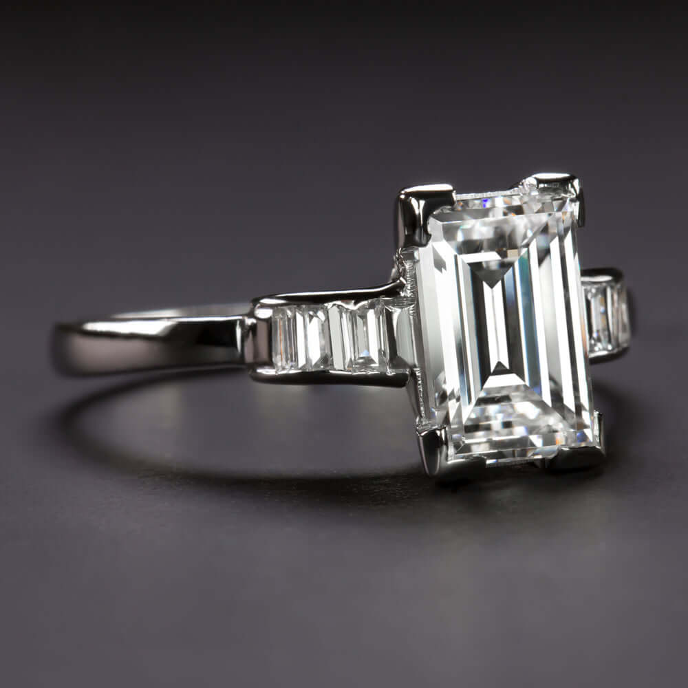 2 CARAT GIA CERTIFIED F SI1 DIAMOND VINTAGE ENGAGEMENT RING PLATINUM EMERALD CUT