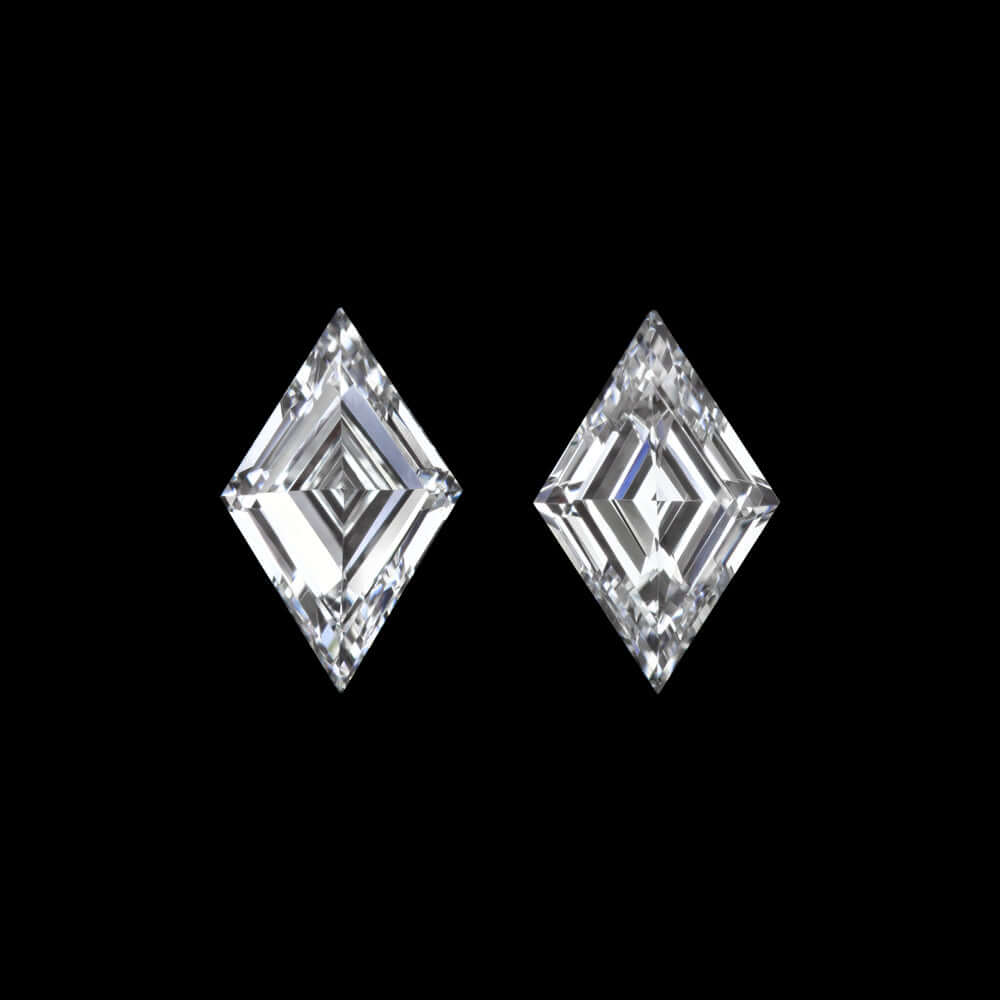 F-G VS KITE SHAPE STEP CUT DIAMOND MATCHING PAIR STUD EARRINGS LOZENGE ACCENT