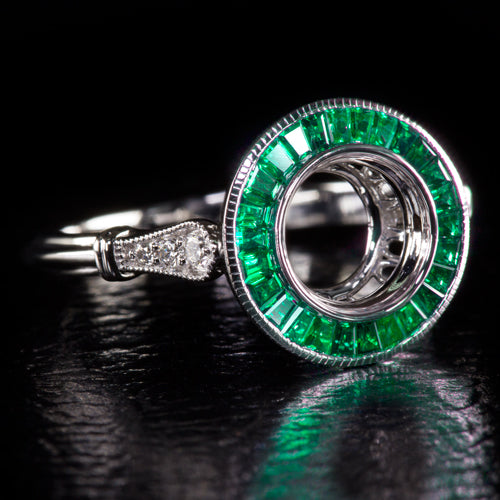 VINTAGE STYLE DIAMOND EMERALD ENGAGEMENT RING SETTING ROUND 7m SEMI MOUNT TARGET Ivy & Rose