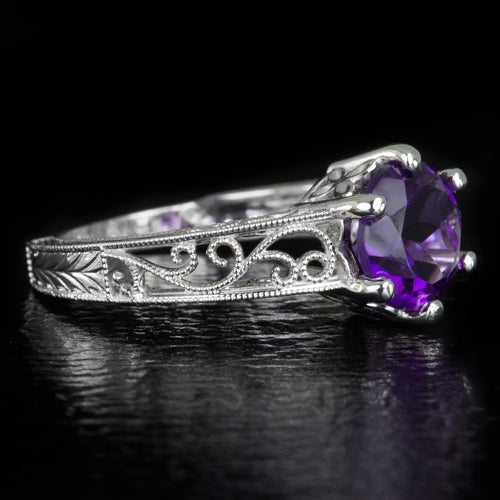 VINTAGE ROUND AMETHYST 14K GOLD FILIGREE ESTATE RING