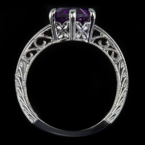 VINTAGE ROUND AMETHYST 14K GOLD FILIGREE ESTATE RING