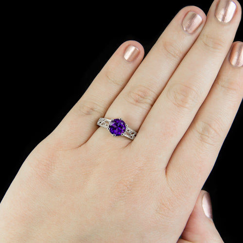 VINTAGE ROUND AMETHYST 14K GOLD FILIGREE ESTATE RING