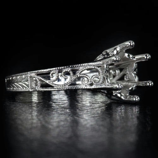 PLATINUM VINTAGE ENGAGEMENT RING SETTING ROUND SEMI-MOUNT EDWARDIAN FILIGREE 8MM