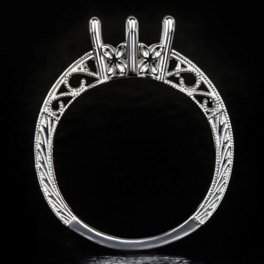 PLATINUM VINTAGE ENGAGEMENT RING SETTING ROUND SEMI-MOUNT EDWARDIAN FILIGREE 8MM