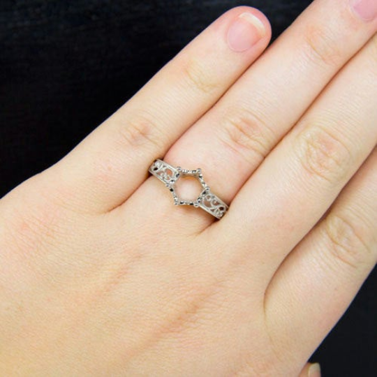 PLATINUM VINTAGE ENGAGEMENT RING SETTING ROUND SEMI-MOUNT EDWARDIAN FILIGREE 8MM