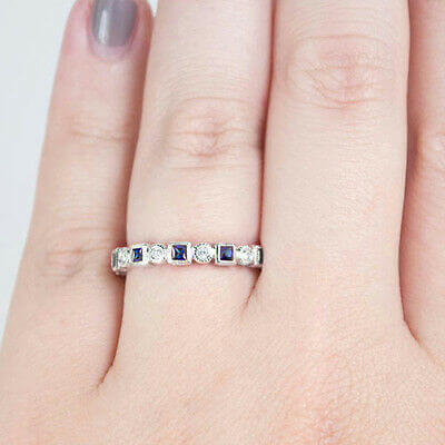 BLUE SAPPHIRE 0.6ct BAND DIAMOND VINTAGE RING ETERNITY BAGUETTE WEDDING COCKTAIL Ivy & Rose