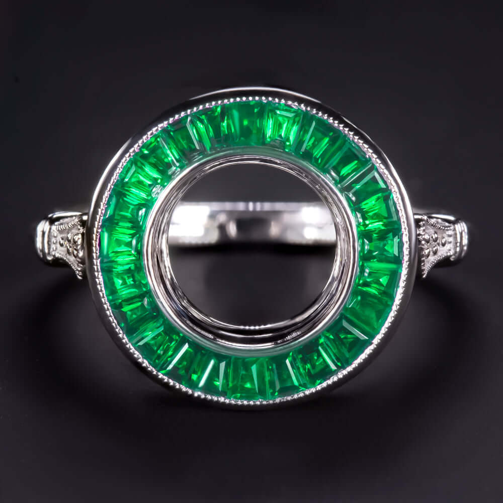 EMERALD DIAMOND ENGAGEMENT RING ROUND SETTING VINTAGE STYLE ART DECO HALO 2CT