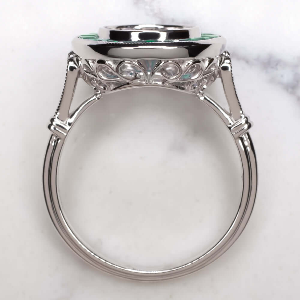 EMERALD DIAMOND ENGAGEMENT RING ROUND SETTING VINTAGE STYLE ART DECO HALO 2CT