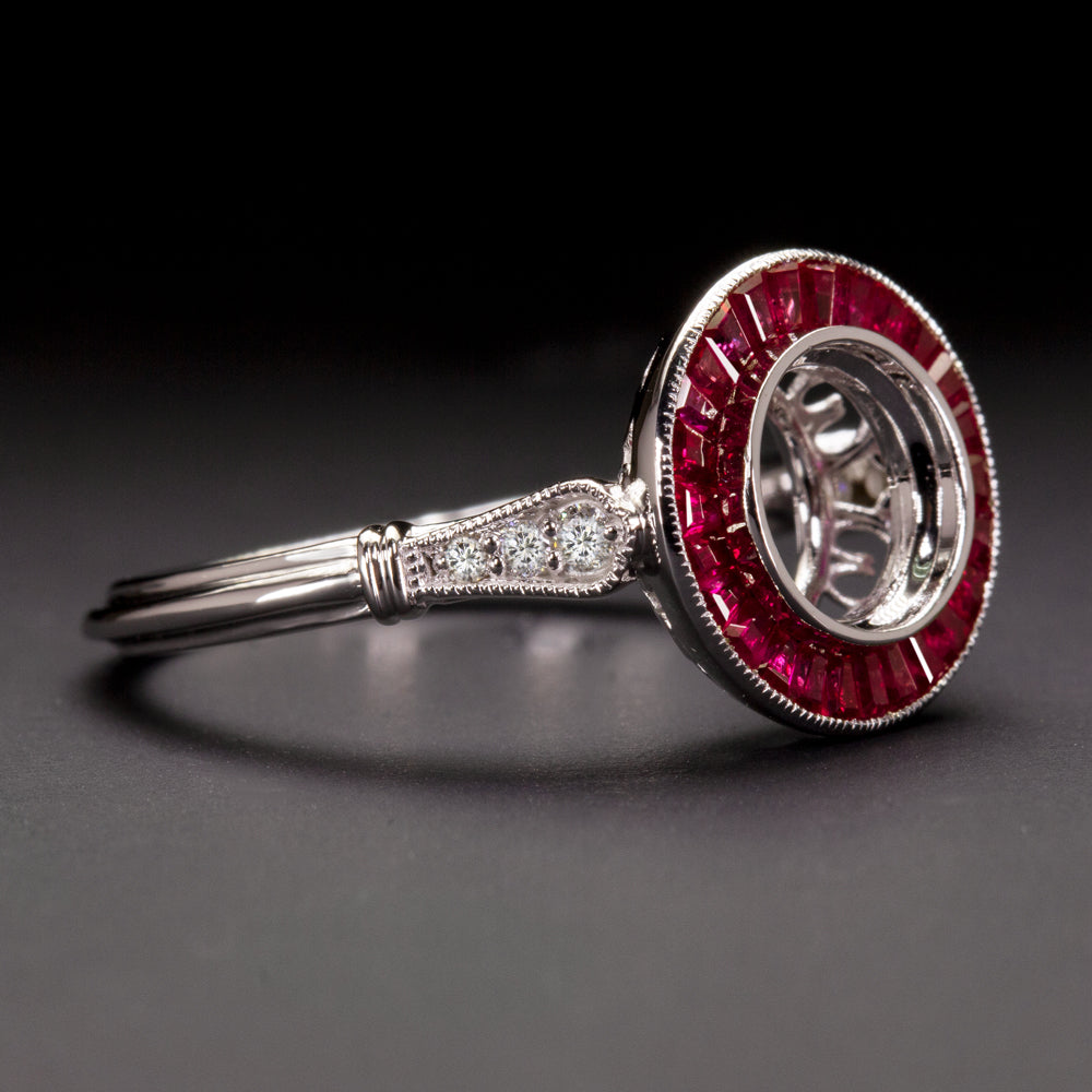 VINTAGE STYLE RUBY DIAMOND RING SETTING 7m ROUND BEZEL ART DECO MOUNT TARGET 14K Ivy & Rose