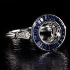 VINTAGE STYLE DIAMOND CALIBRE CUT SAPPHIRE HALO ENGAGEMENT RING SETTING TARGET