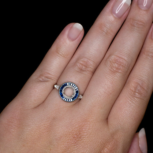 VINTAGE STYLE DIAMOND CALIBRE CUT SAPPHIRE HALO ENGAGEMENT RING SETTING TARGET