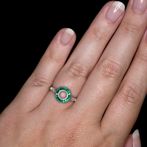 NATURAL EMERALD DIAMOND ENGAGEMENT RING SETTING VINTAGE STYLE ART DECO TARGET