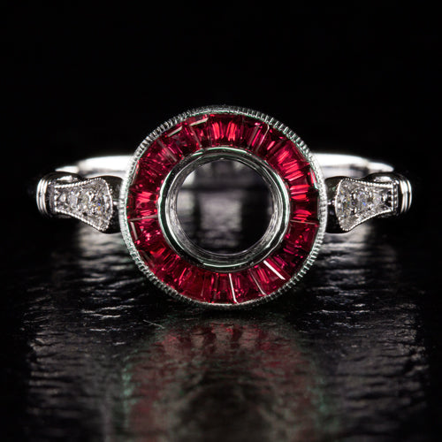RUBY ART DECO DIAMOND VINTAGE STYLE HALO ENGAGEMENT RING SETTING SEMI MOUNT