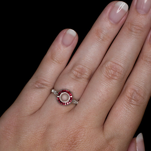 RUBY ART DECO DIAMOND VINTAGE STYLE HALO ENGAGEMENT RING SETTING SEMI MOUNT