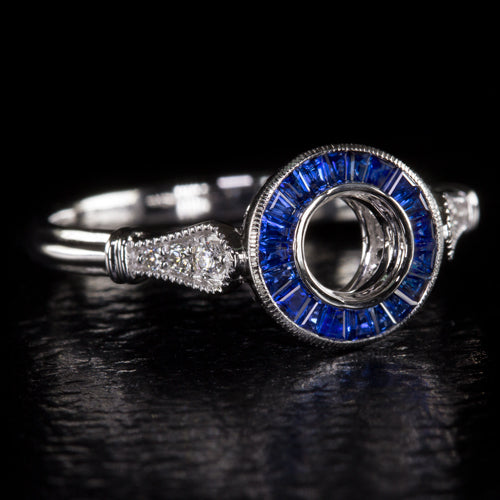 SAPPHIRE DIAMOND ENGAGEMENT RING VINTAGE STYLE SETTING 5mm SEMI MOUNT TARGET