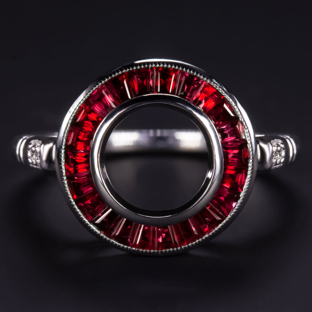 RUBY DIAMOND RING SETTING ROUND VINTAGE STYLE ART DECO CALIBRE CUT TARGET MOUNT