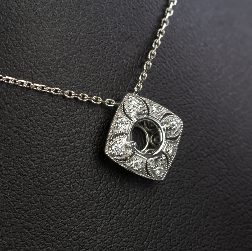 VINTAGE STYLE DIAMOND PENDANT SEMI MOUNT SETTING ART DECO ROUND NATURAL NECKLACE