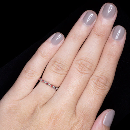 RUBY RED NATURAL WHITE DIAMOND ETERNITY BAND 14K WG COCKTAIL RING VINTAGE STYLE Ivy & Rose