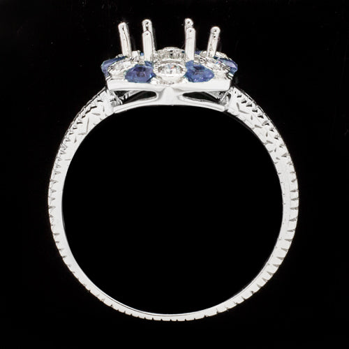 SAPPHIRE DIAMOND VINTAGE STYLE SEMI MOUNT HALO ENGAGEMENT ENGRAVED SETTING RING