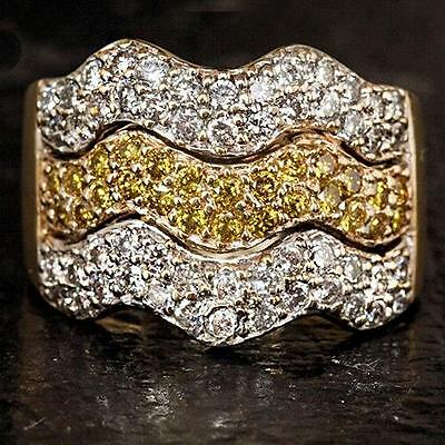 1.5 CARAT FANCY YELLOW AND WHITE DIAMOND COCKTAIL RING VINTAGE ESTATE WIGGLE