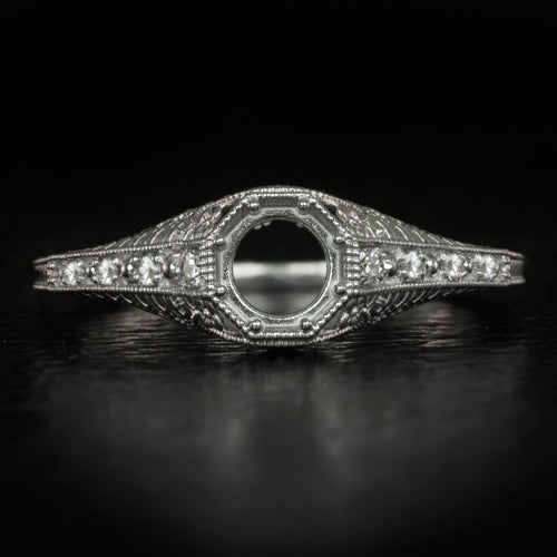 VINTAGE ART DECO DIAMOND ENGAGEMENT RING SETTING ROUND CUSHION FLORAL FILIGREE