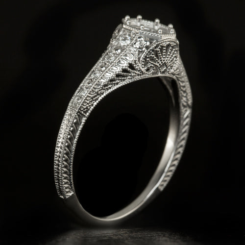 VINTAGE ART DECO DIAMOND ENGAGEMENT RING SETTING ROUND CUSHION FLORAL FILIGREE