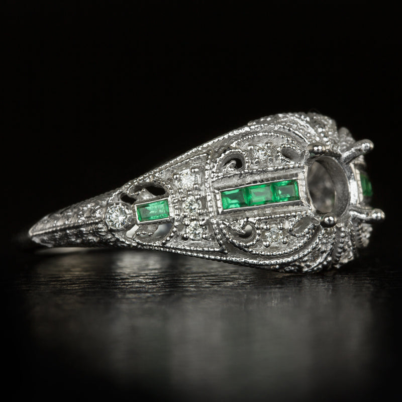 VINTAGE STYLE EMERALD DIAMOND 5mm ROUND EDWARDIAN ENGAGEMENT RING SETTING MOUNT