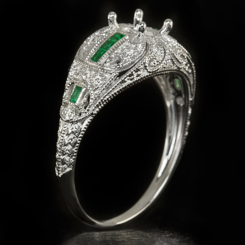 VINTAGE STYLE EMERALD DIAMOND 5mm ROUND EDWARDIAN ENGAGEMENT RING SETTING MOUNT