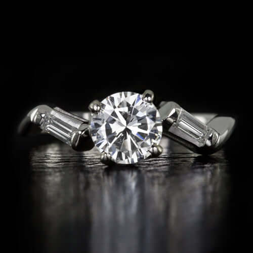 G COLOR ROUND BRILLIANT CUT DIAMOND ENGAGEMENT RING BAGUETTE NATURAL EARTH-MINED