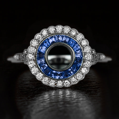 SAPPHIRE DIAMOND ENGAGEMENT RING SETTING SEMI MOUNT ART DECO VINTAGE STYLE
