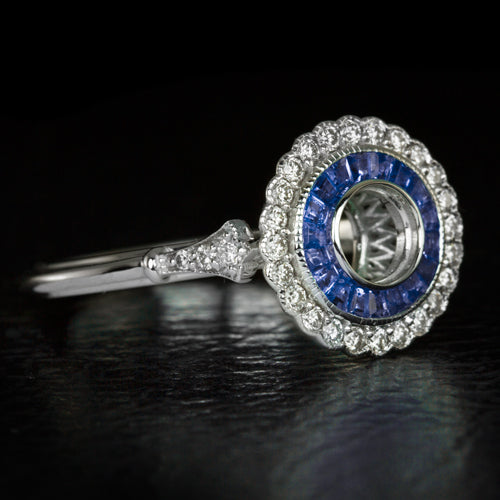 SAPPHIRE DIAMOND ENGAGEMENT RING SETTING SEMI MOUNT ART DECO VINTAGE STYLE