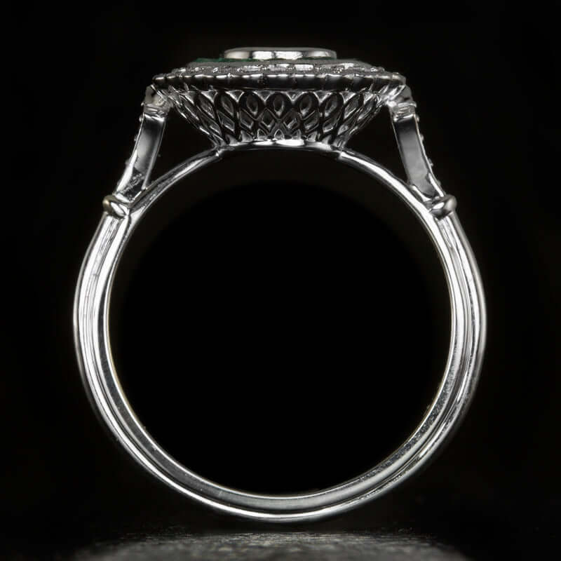 DIAMOND EMERALD HALO 1/2CT BEZEL ENGAGEMENT RING SETTING ART DECO VINTAGE STYLE