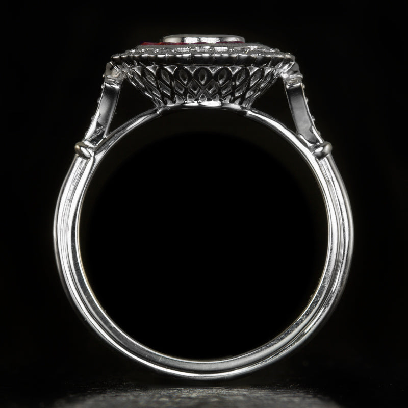 VINTAGE STYLE DIAMOND SCALLOP HALO RUBY ENGAGEMENT RING SETTING ART DECO ROUND