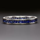 NATURAL FRENCH CUT SAPPHIRE ETERNITY RING WEDDING BAND VINTAGE STYLE ART DECO