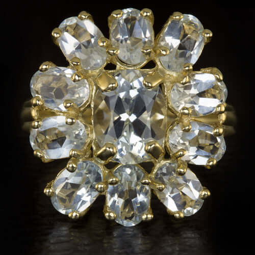 5 CARAT NATURAL AQUAMARINE ICE BLUE COCKTAIL STATEMENT RING 14K YELLOW GOLD BIG