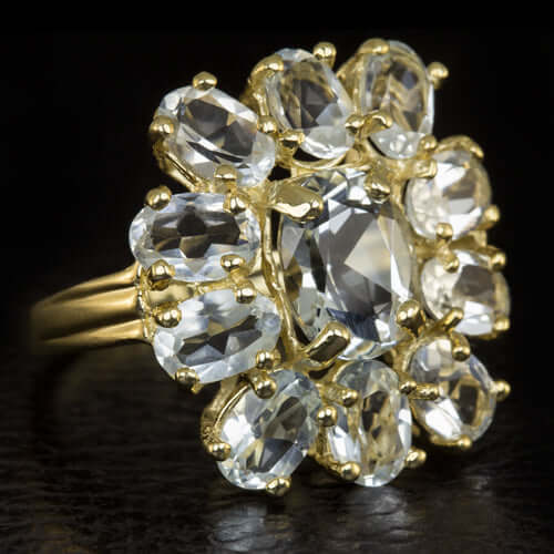 5 CARAT NATURAL AQUAMARINE ICE BLUE COCKTAIL STATEMENT RING 14K YELLOW GOLD BIG