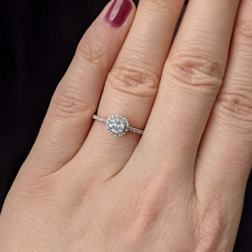 EXCELLENT CUT ROUND DIAMOND CLASSIC HALO ENGAGEMENT RING 14K WHITE GOLD 3/4ct