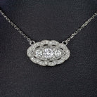 0.64ct VINTAGE STYLE DIAMOND PENDANT NECKLACE 14k WHITE GOLD EDWARDIAN STYLE