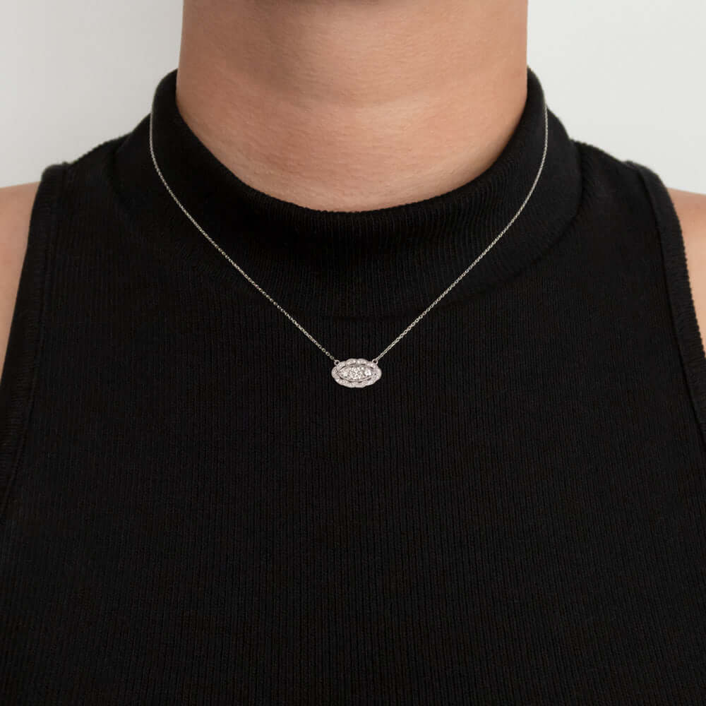 0.64ct VINTAGE STYLE DIAMOND PENDANT NECKLACE 14k WHITE GOLD EDWARDIAN STYLE