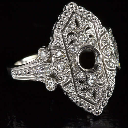 0.34ct DIAMOND ROUND COCKTAIL RING SETTING 4mm VINTAGE ART DECO WHITE GOLD MOUNT Ivy & Rose