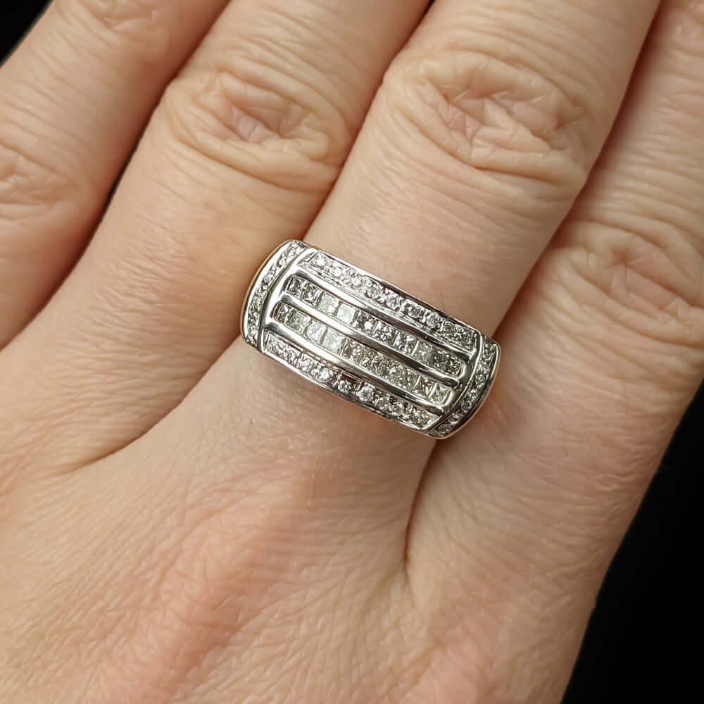 1 CARAT DIAMOND COCKTAIL RING RIGHT HAND STATEMENT 11 GRAMS 14K WHITE GOLD 1ct