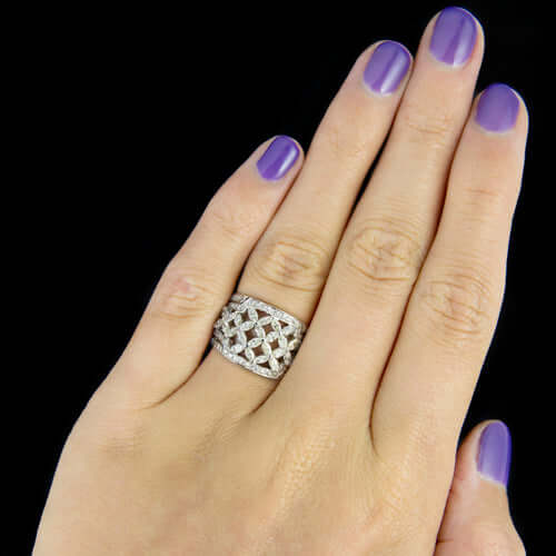 2.50ct DIAMOND COCKTAIL BAND WIDE RING MARQUISE ROUND 18K WHITE GOLD 10G FLORAL