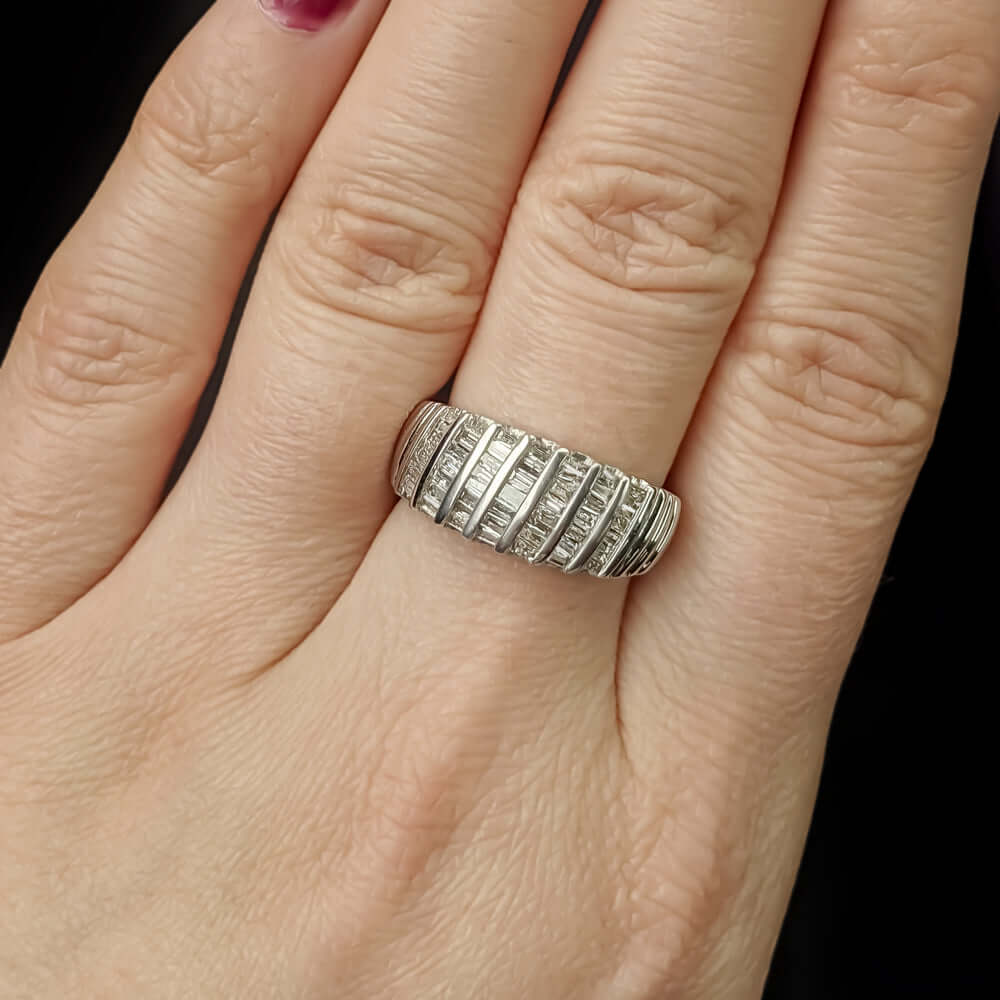 1.25ct NATURAL E-G DIAMOND BAGUETTE BAND COCKTAIL RING RETRO WHITE GOLD 7 GRAMS Ivy & Rose