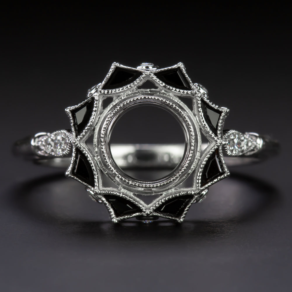 VINTAGE STYLE DIAMOND ONYX COCKTAIL HALO ENGAGEMENT RING 1ct SETTING ART DECO