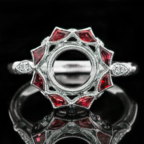 VINTAGE STYLE DIAMOND RUBY COCKTAIL HALO ENGAGEMENT RING SETTING ART DECO 6.5M