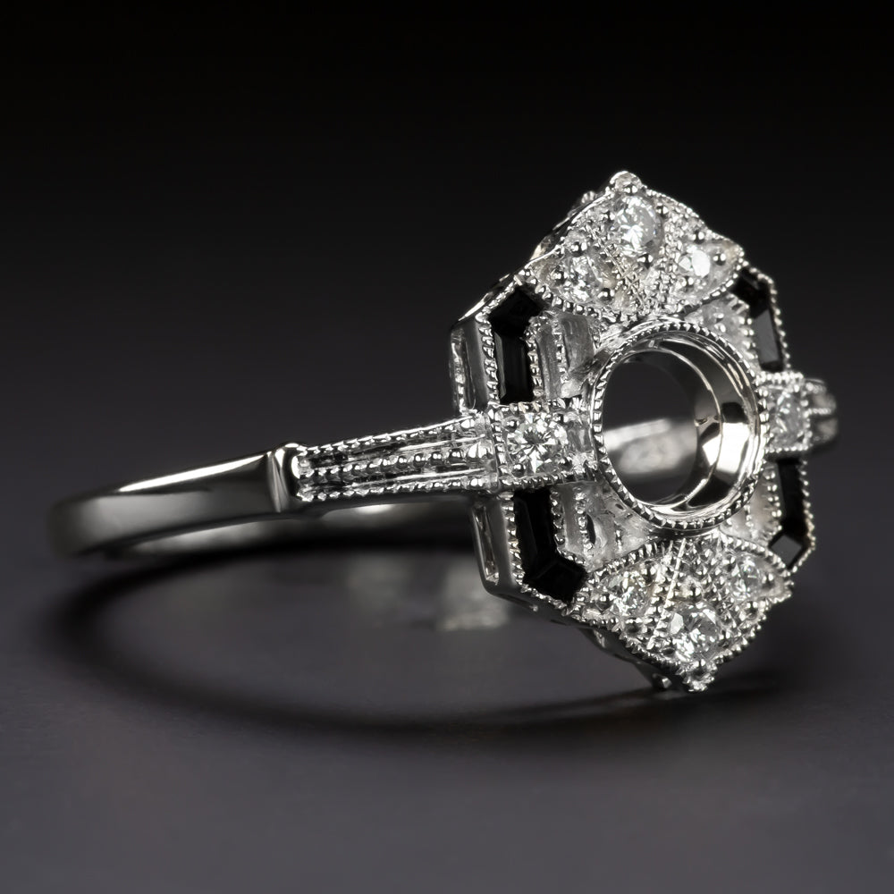 VINTAGE STYLE ONYX DIAMOND RING SETTING SEMI MOUNT COCKTAIL ART DECO TARGET